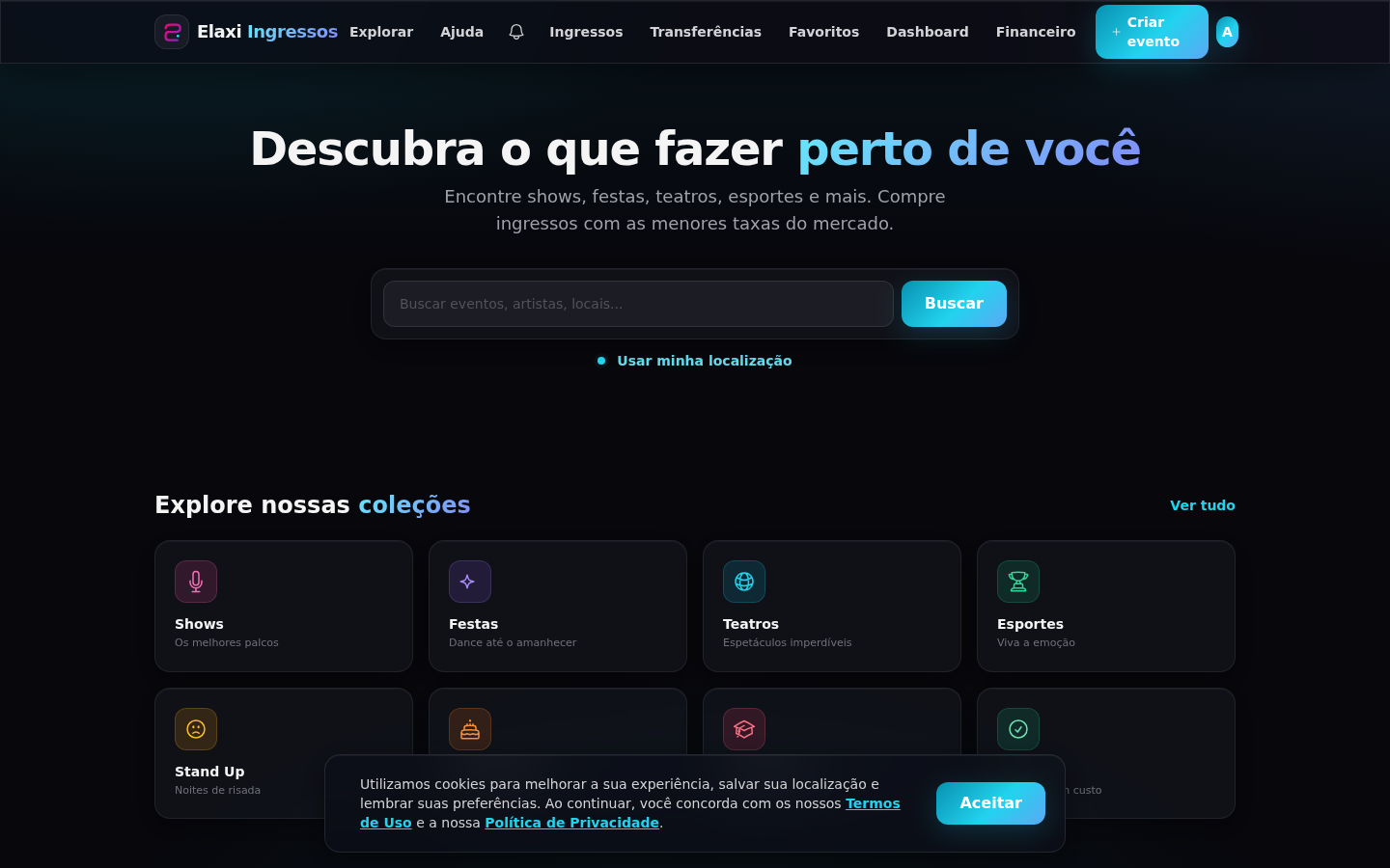 Página inicial com barra de busca