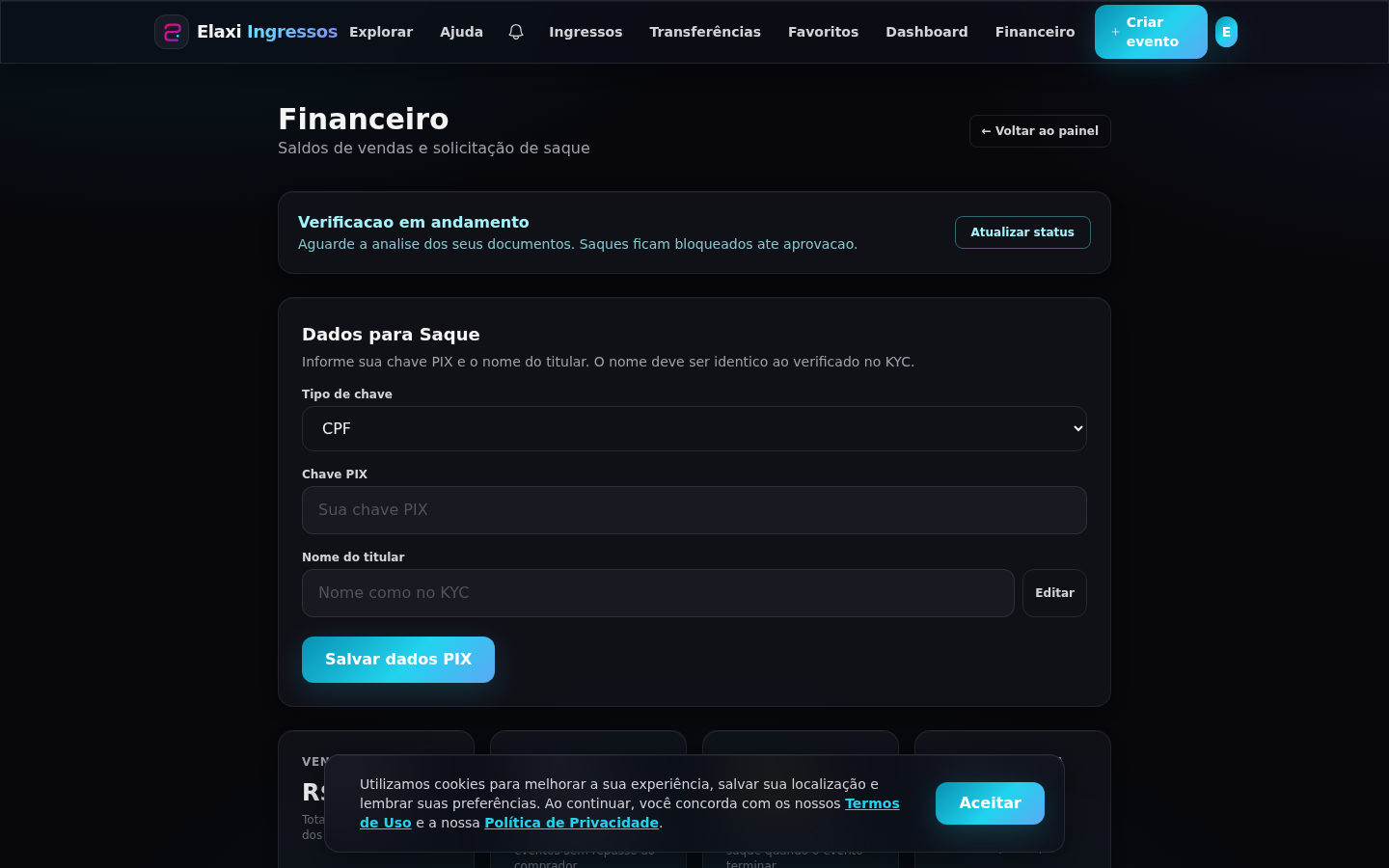 Faixa azul de verificação em andamento