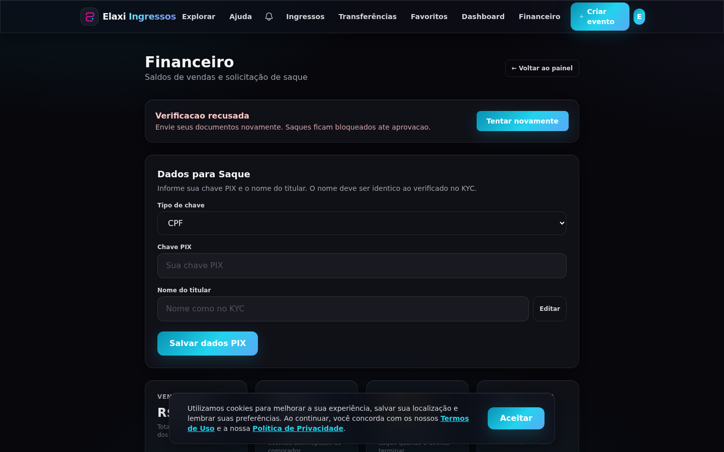 Faixa vermelha de verificação recusada